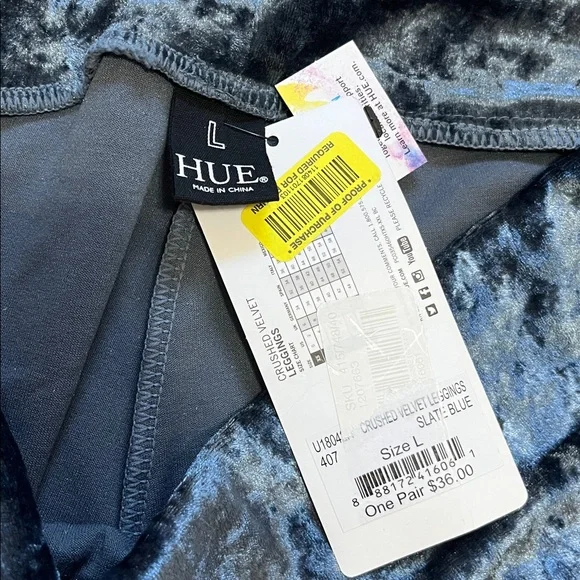 HUE Slate Blue Crushed Velvet Leggings Large NWT - Picture 3 of 8